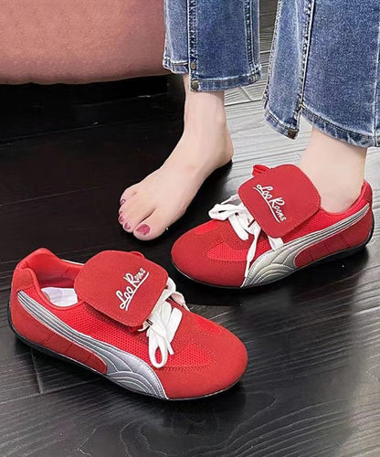 Red Suede Sport Flat Shoes for Splicing Lace Up
