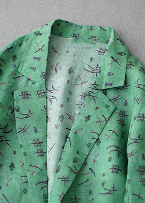Green Notched Print Coats Long Sleeve
