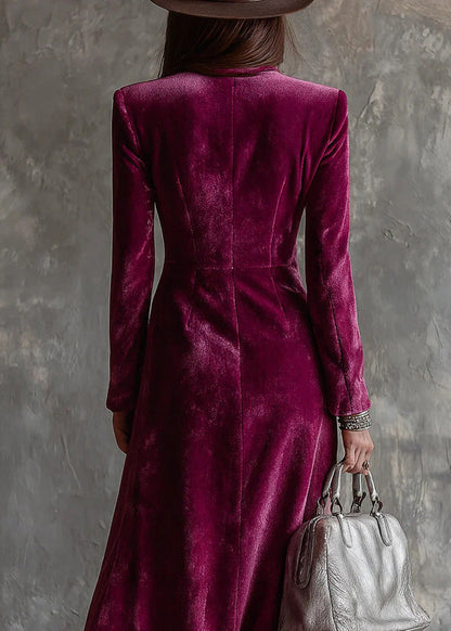 Unique Purple Peter Pan Collar Patchwork Velvet Long Dresses Fall