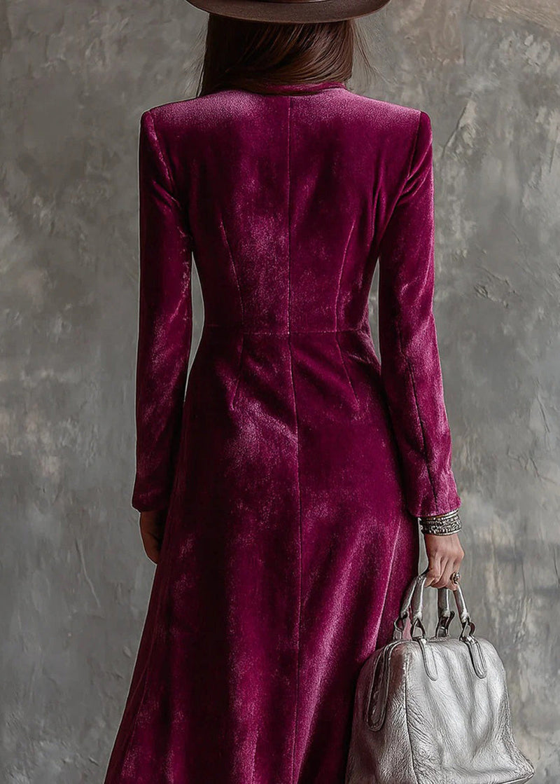 Unique Purple Peter Pan Collar Patchwork Velvet Long Dresses Fall