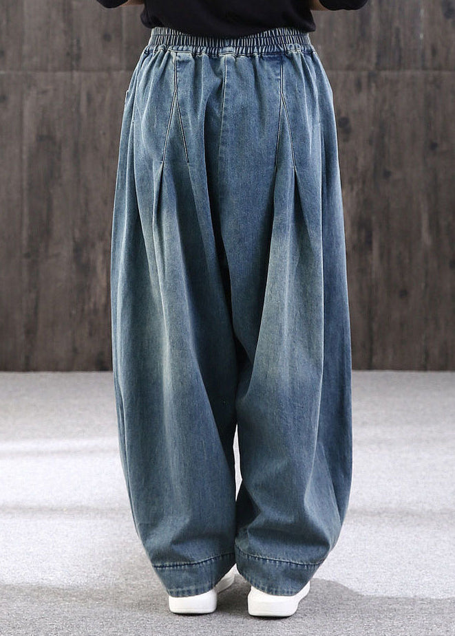 Blue Patchwork Pockets Denim Lantern Pants Summer