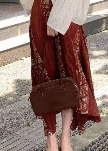 Red Asymmetrical Print Cotton Skirts Fall