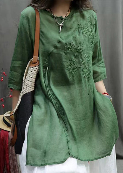 Rose Embroidered Cotton Shirt Top Half Sleeve