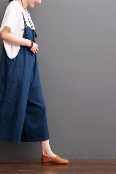 Cowboy Blue Causel Loose Overalls Big Pocket Trousers Outfits
