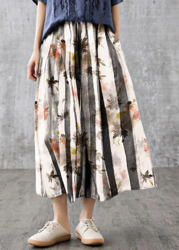 Navy Retro Striped a Line Summer Skirts Linen