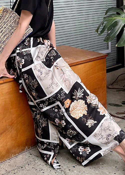 Black Print Side Open High Waist Skirt Summer