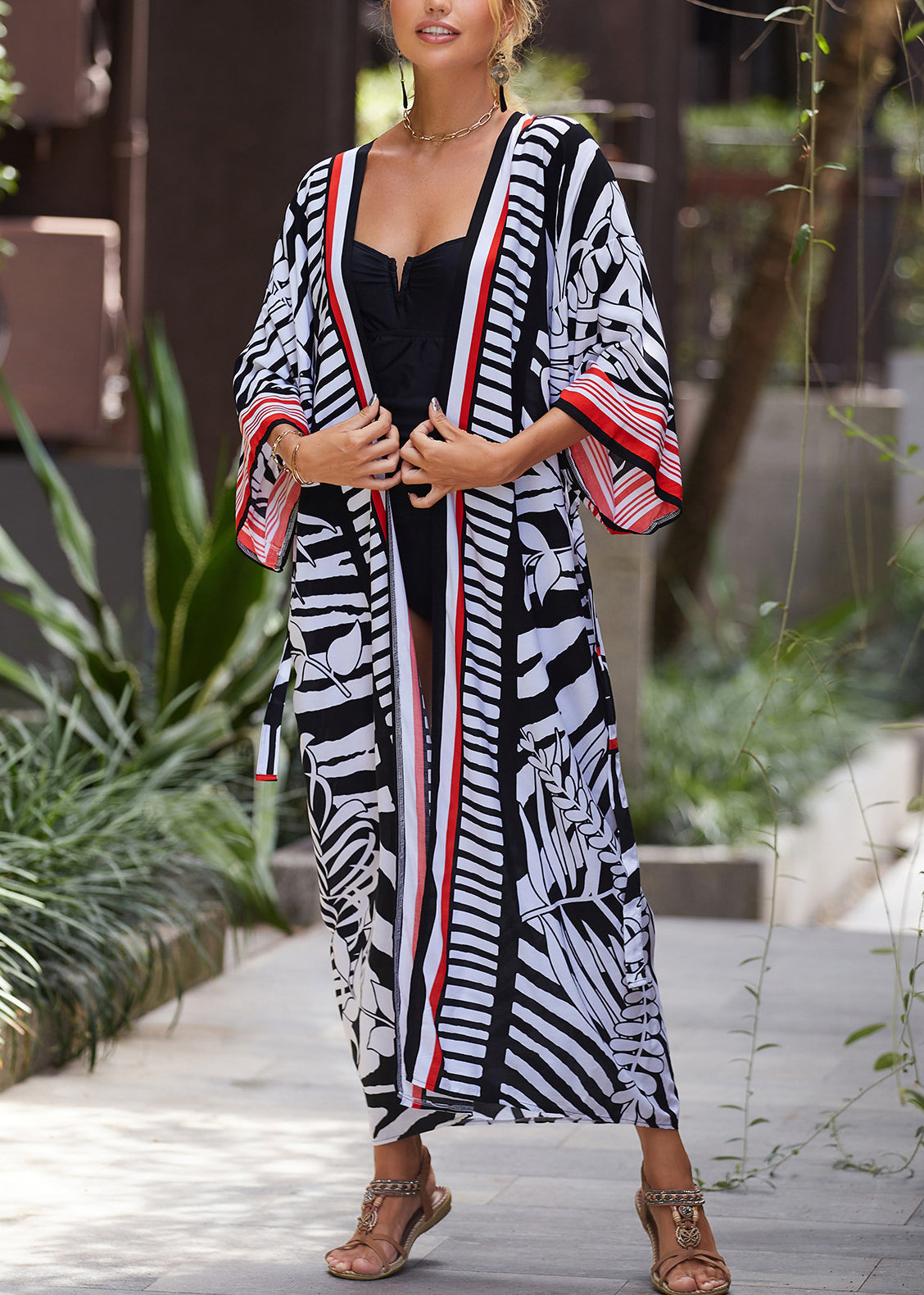 V Neck Print Lace Up Cotton Cardigans Summer