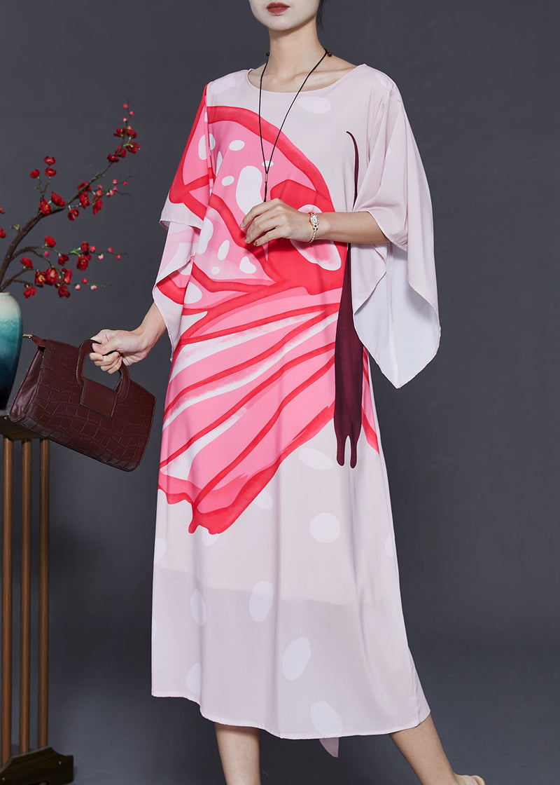Pink Oversized Print Chiffon Vacation Dresses Summer