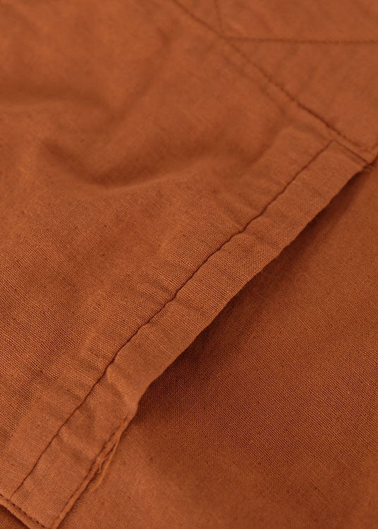 Orange Cotton Shirts Top Drawstring Hooded Long Sleeve