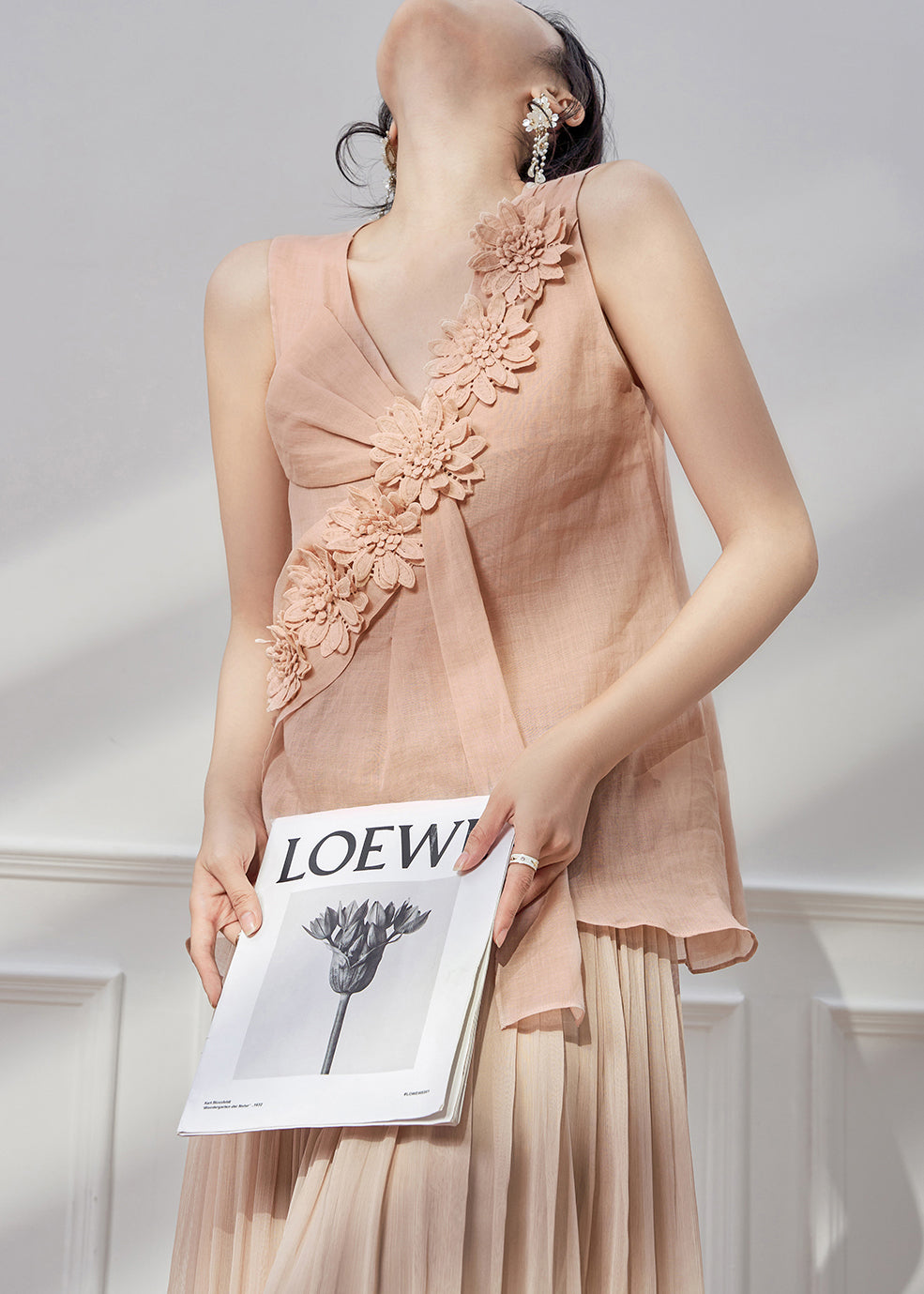 New Pink V Neck Linen Shirt Tops Sleeveless