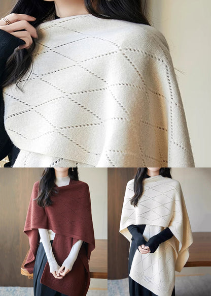 Art Red Hollow Out Knit Shawl Sweater Fall