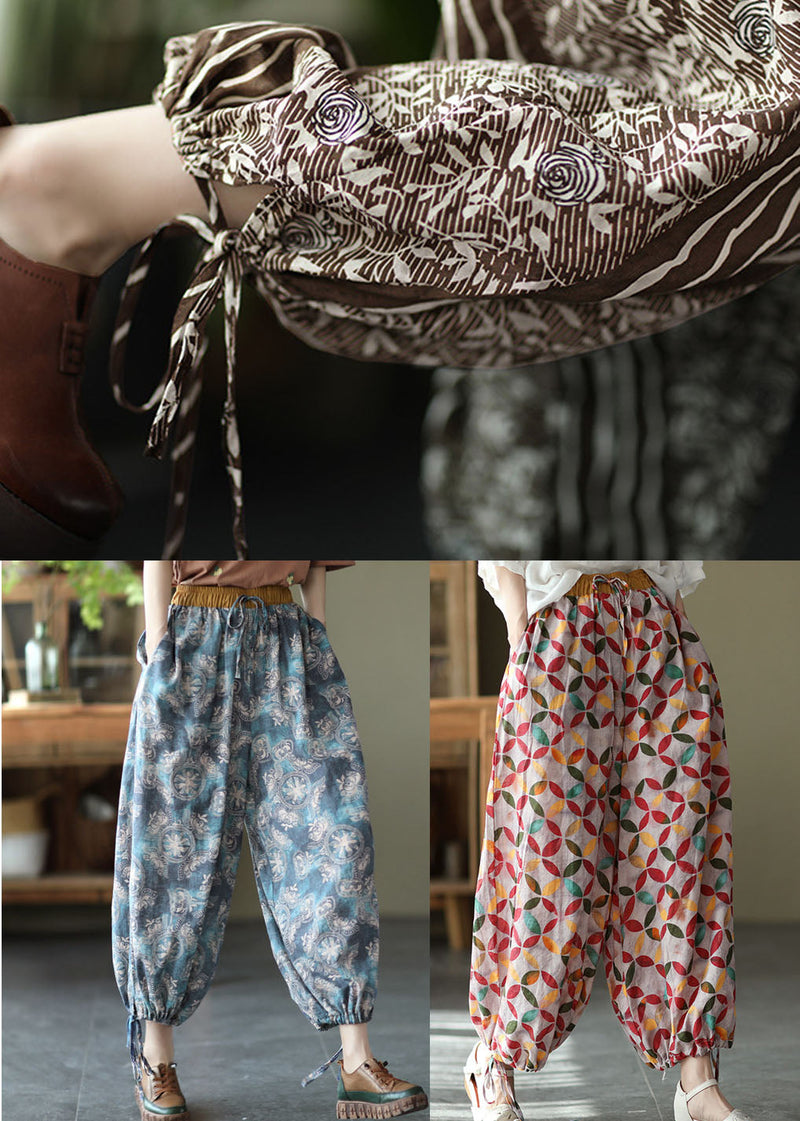 Chocolate High Waist Print Linen Harem Pants Summer