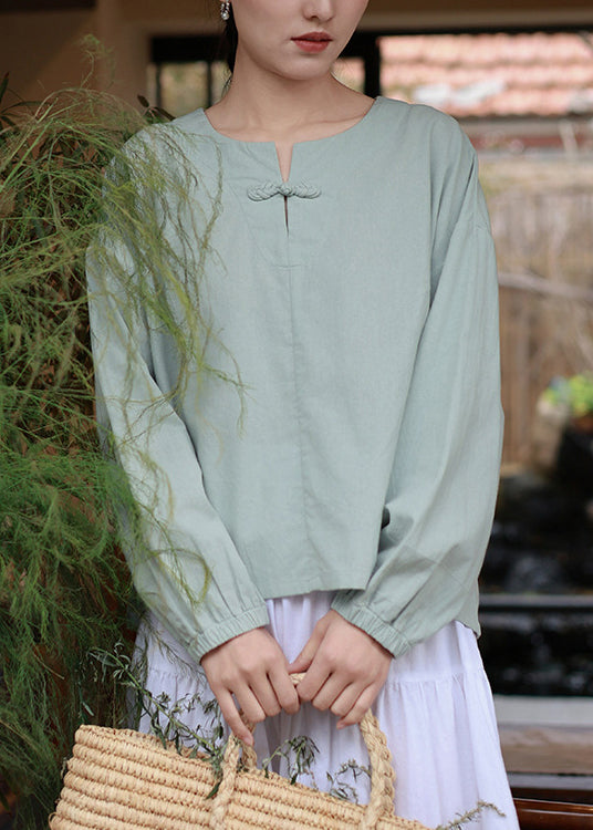 Original Design Green O Neck Patchwork Cotton Top Spring