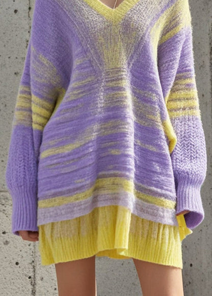 Gradient Color V Neck Cozy Loose Sweater Dress Fall