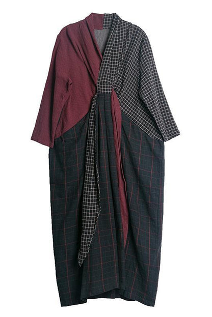 -fall Retro Cotton Linen Dress Stitching Robe Dress