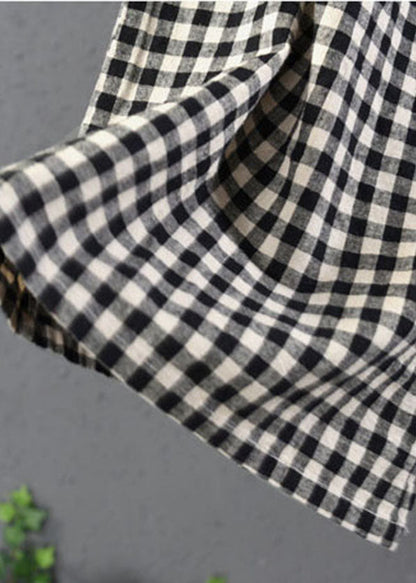 Large Plaid Elastic Waist Linen Wide Leg Pants Summer