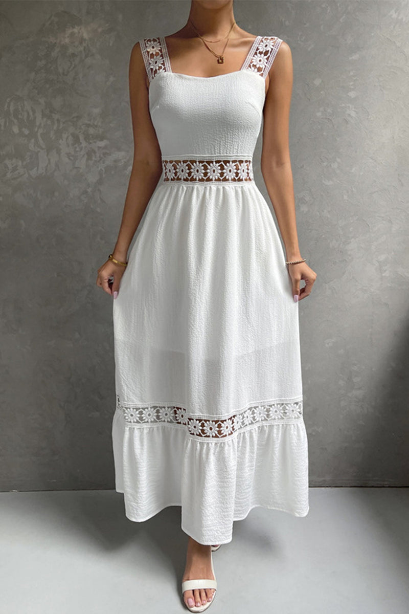 Jacquard Hollow Out Tiered Midi Dress
