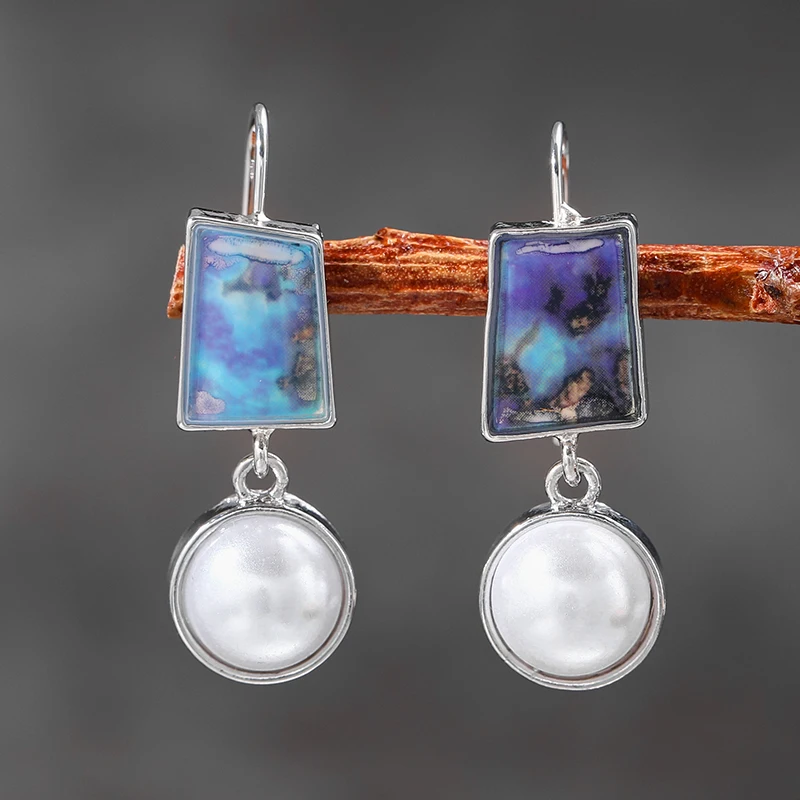 Pearl Blue Stone Earrings