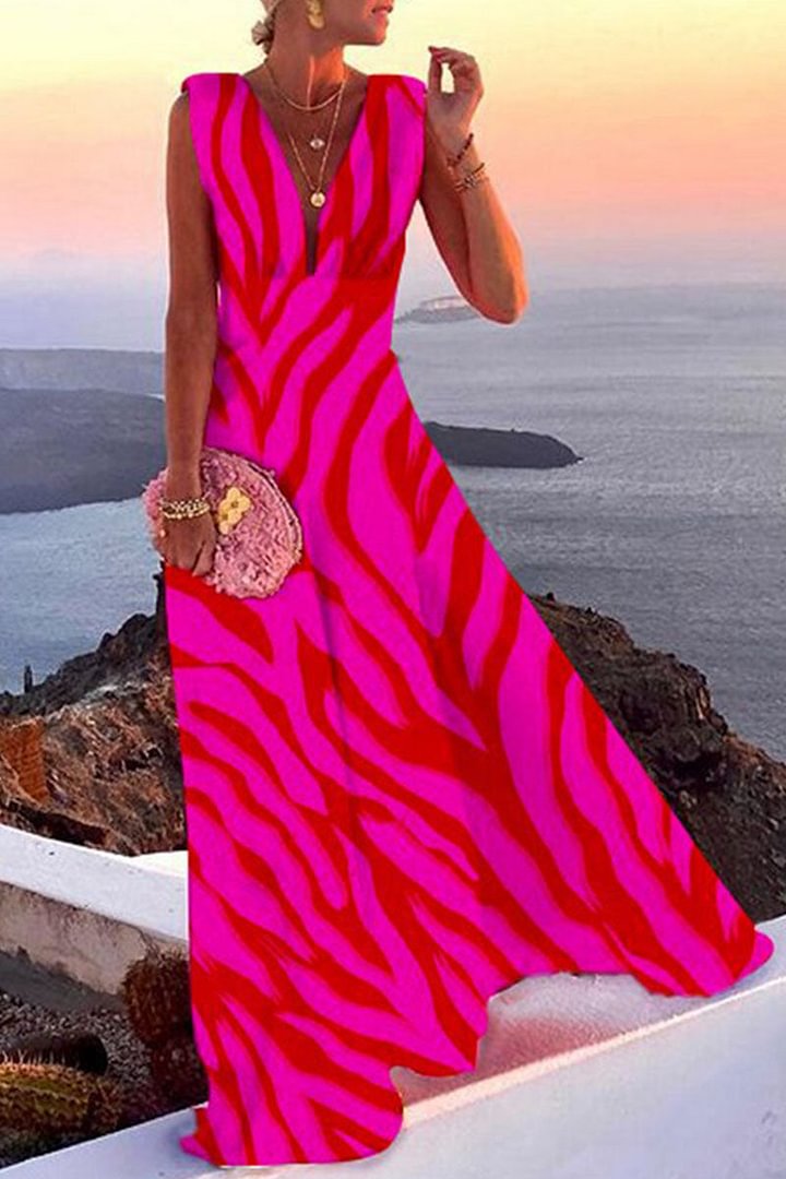Simplicity Print Split Joint V Neck a Line Dresses