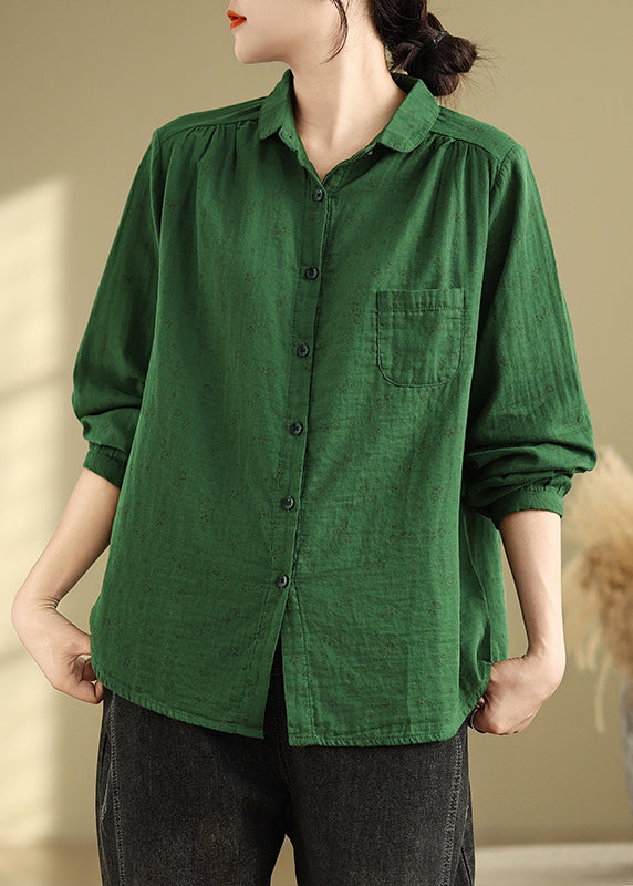 White Peter Pan Collar Print Cotton Shirts Top Spring