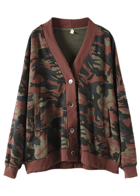 Yellow V Neck Pockets Button Print Fall Coats