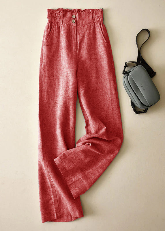 Grey High Waist Button Linen Straigh Pants Summer