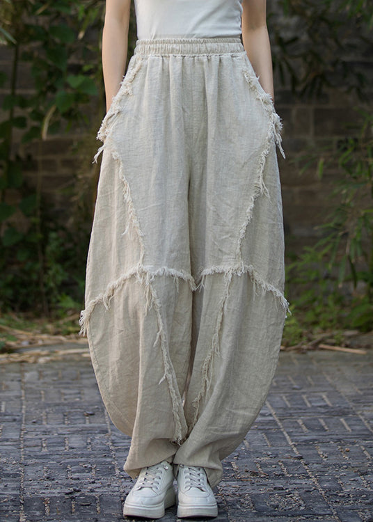 Linen Pockets Linen Lantern Pants Elastic Waist