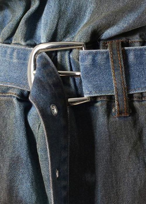 Original Design Blue Zip Up Pockets Sashes Denim Jumpsuit Summer