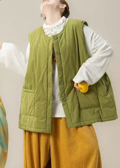 Green Oversized Pockets Fine Cotton Filled Winter Vests
