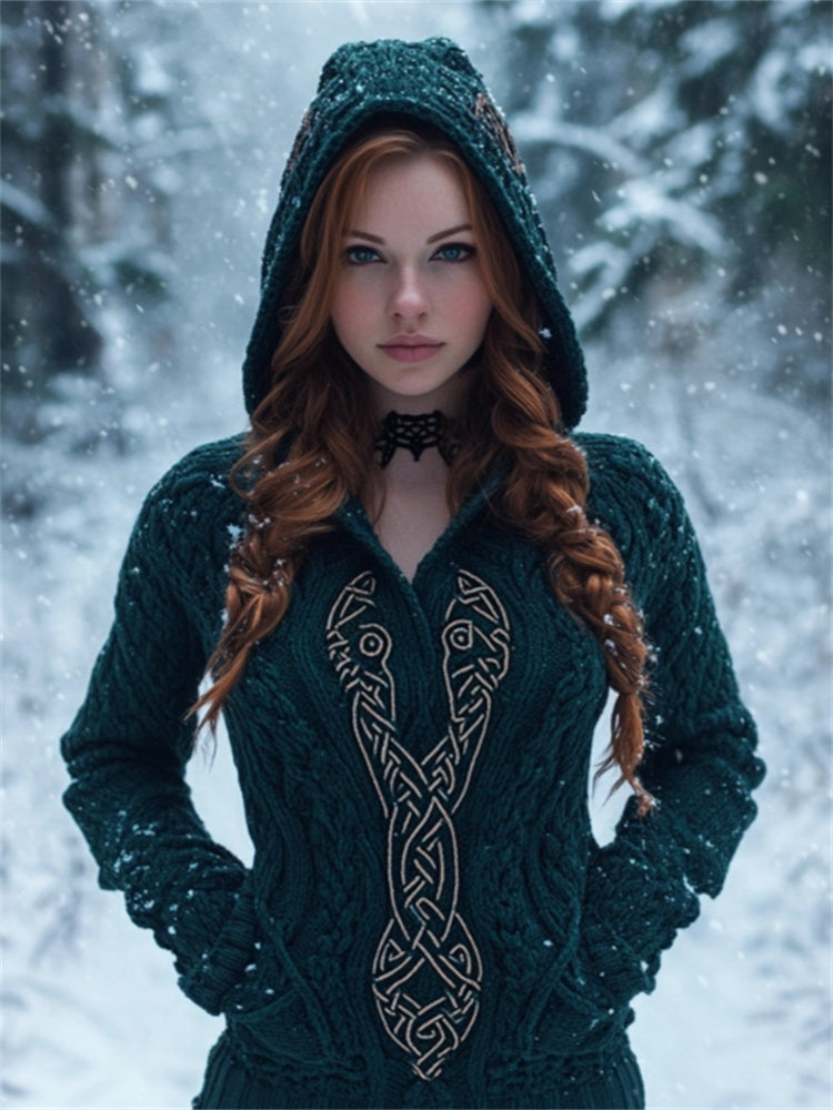 Vintage Norse Celtic Cozy Chunky Hooded Sweater elevenforest