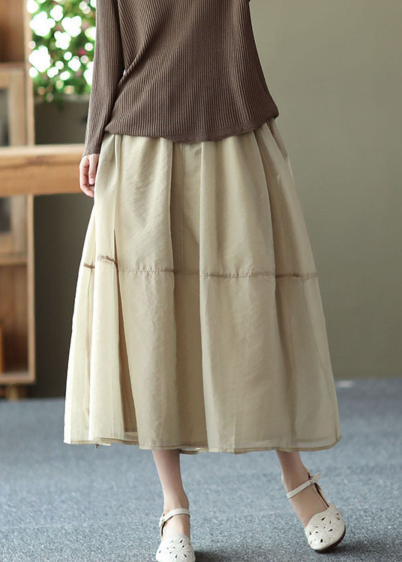 Milk Tea Color Pockets Tulle a Line Skirt Summer