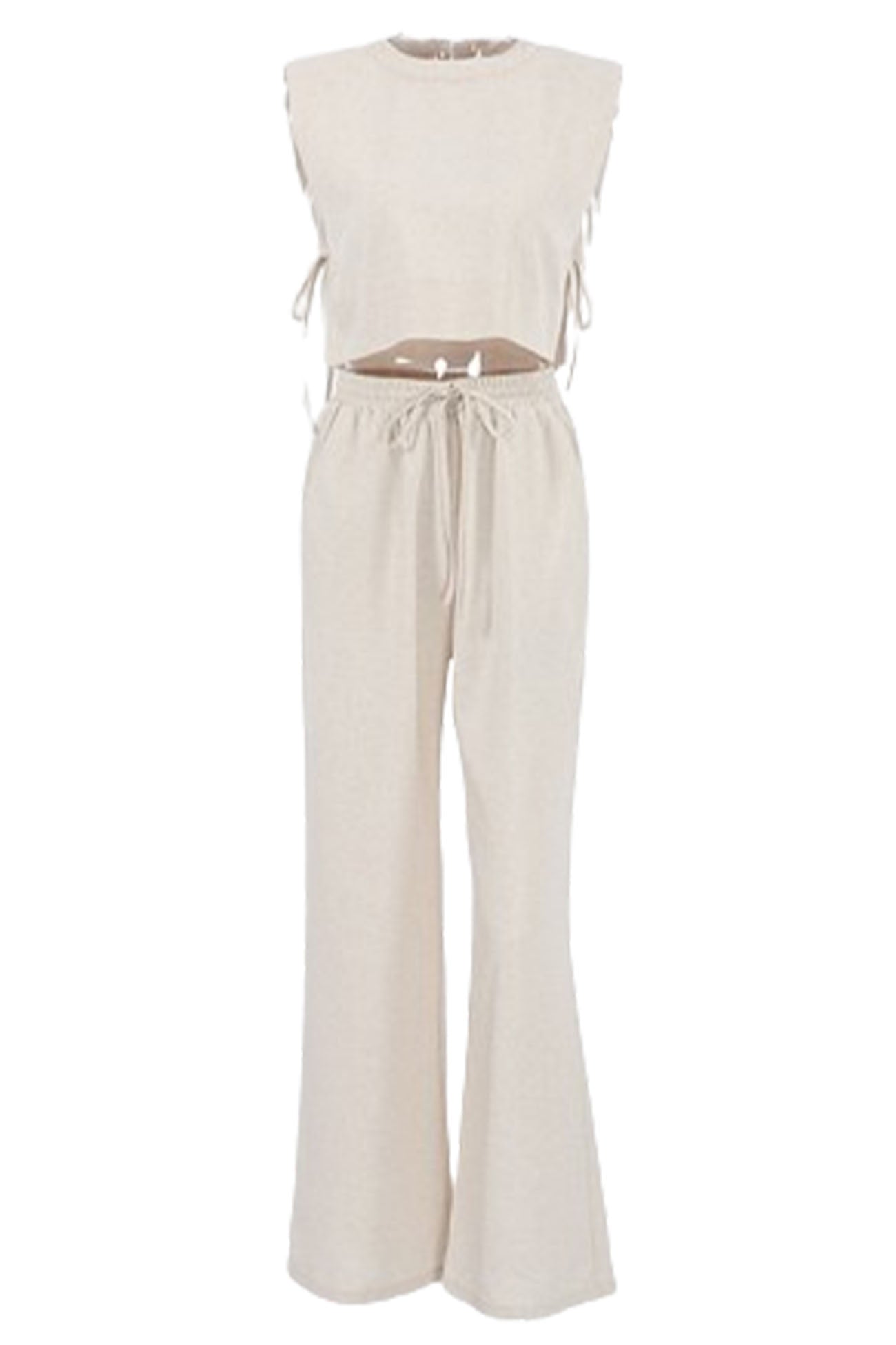 Linen Crop Tops Sleeveless Lace Up Pant Set