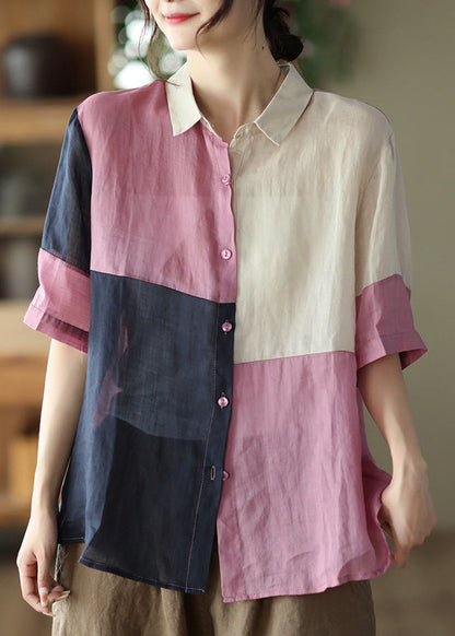 Pink Button Cozy Ramie Shirt Summer