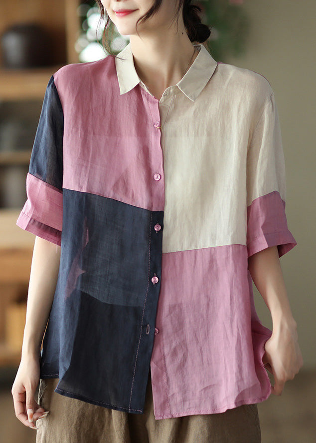 Pink Button Cozy Ramie Shirt Summer