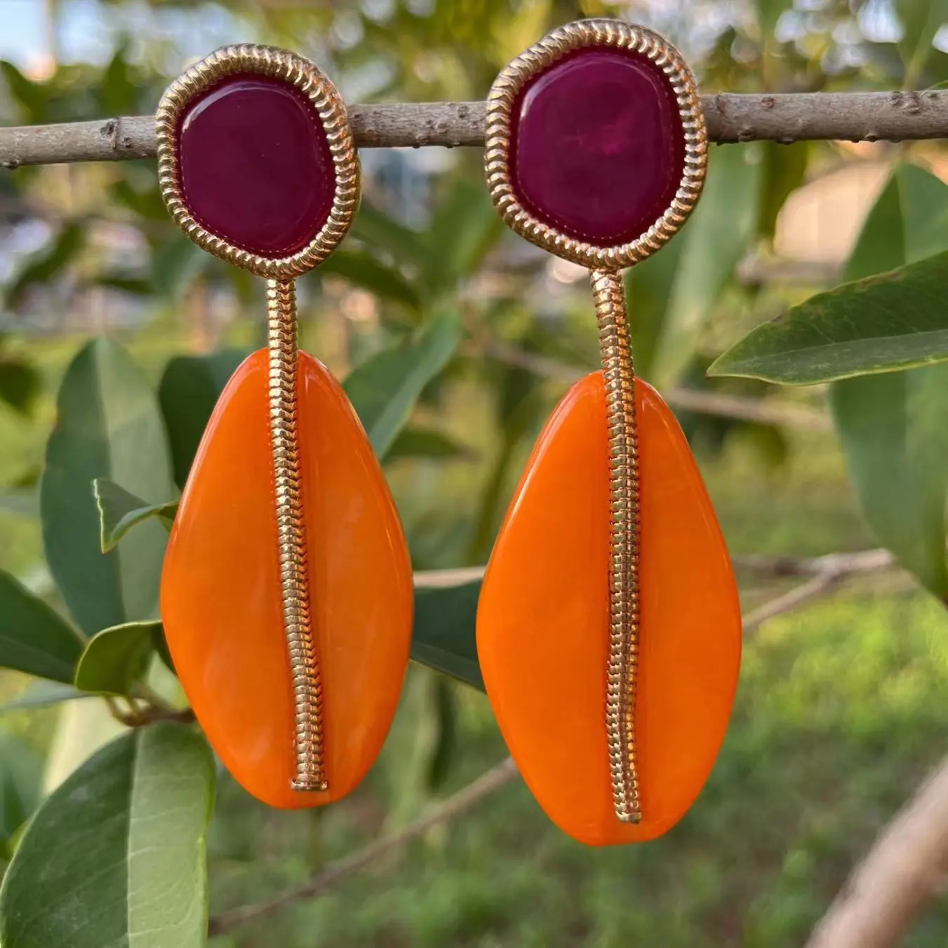 Orange Stone Dangling Earrings