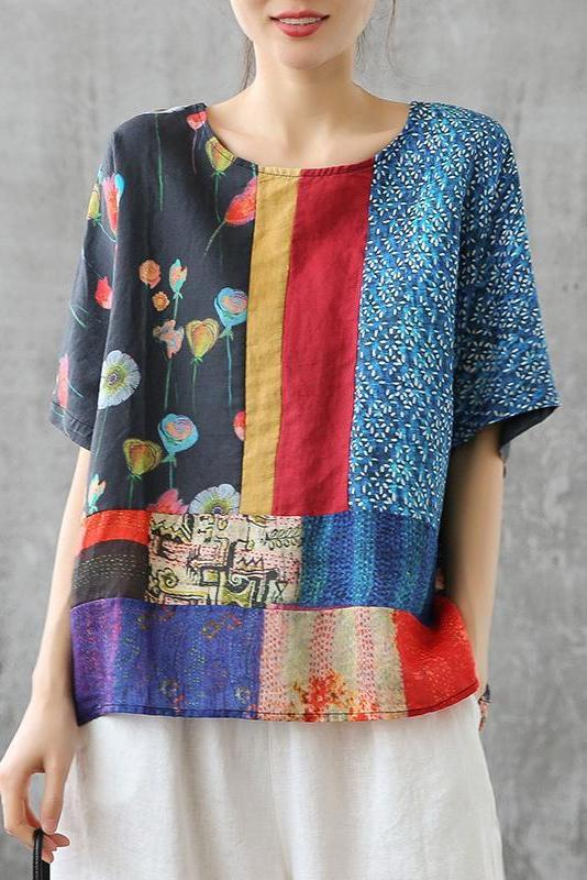 Summer Printed Wommen Loose Linen T-shirt