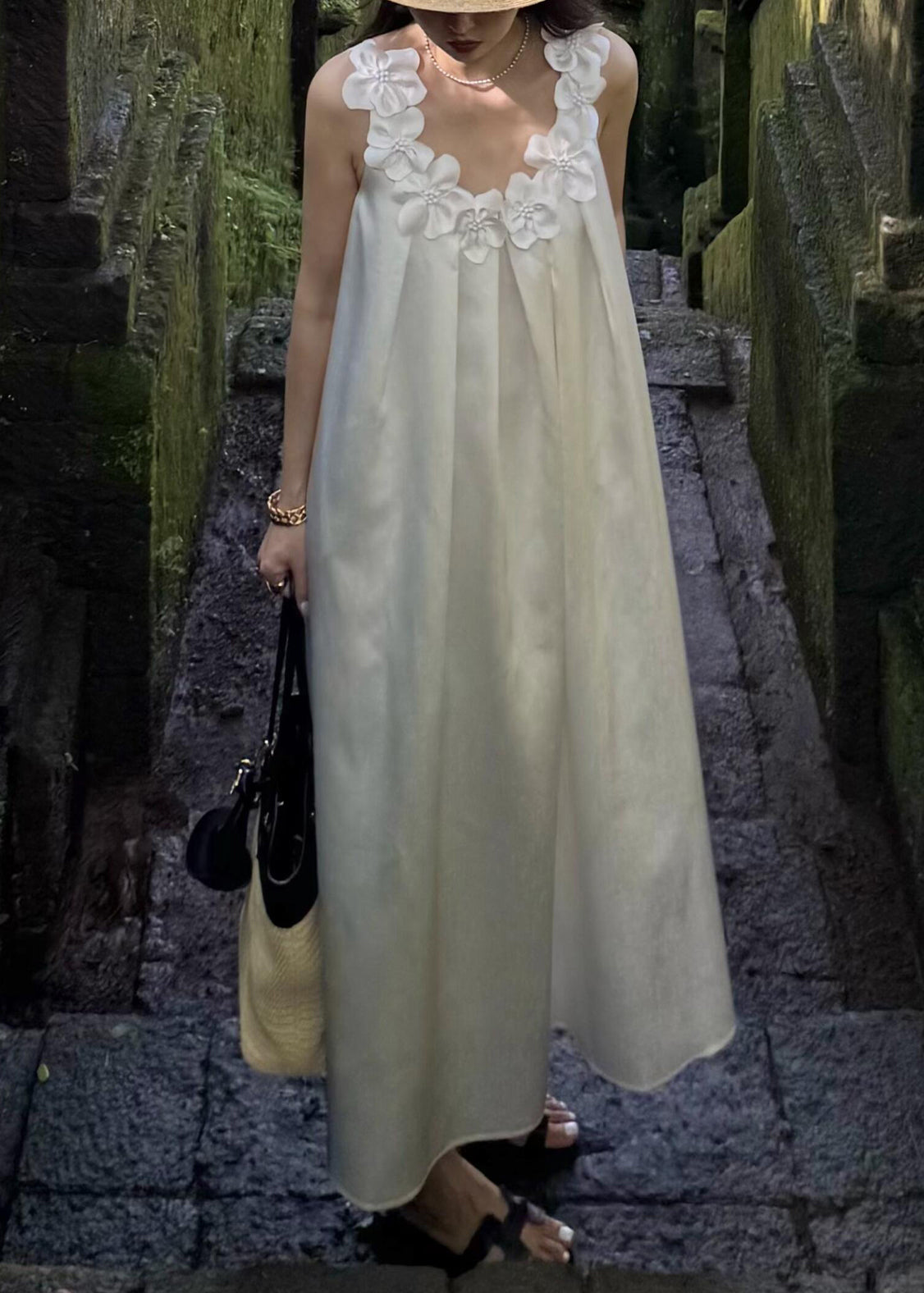 New White Cotton Maxi Dresses Sleeveless