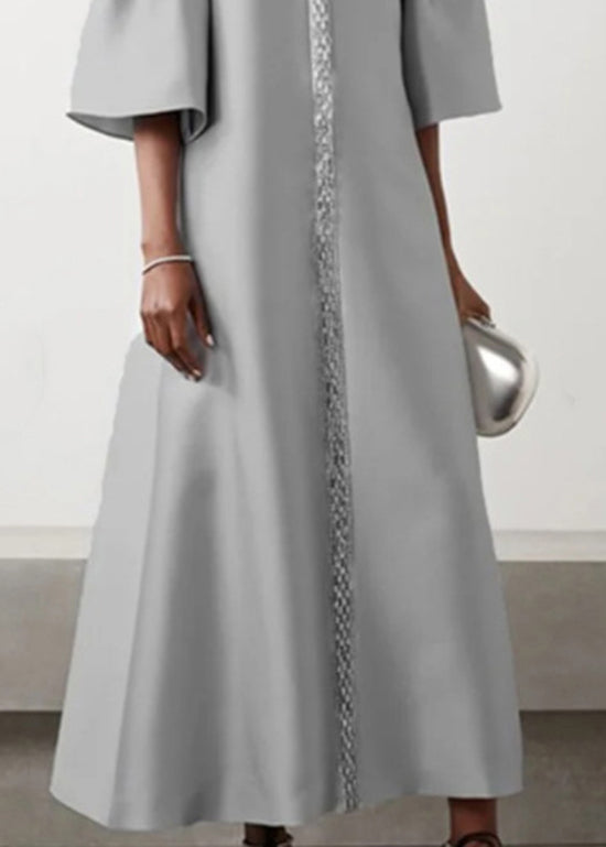 Grey O Neck Patchwork Cotton Long Dress Summer