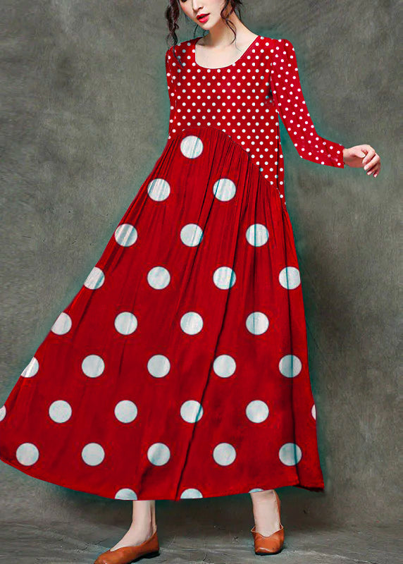 Black Polka Dots Stitching O-neck Wrinkled Long Dresses Sleeveless