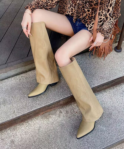 European and American Style Navy Denim Fabric Splicing Boots