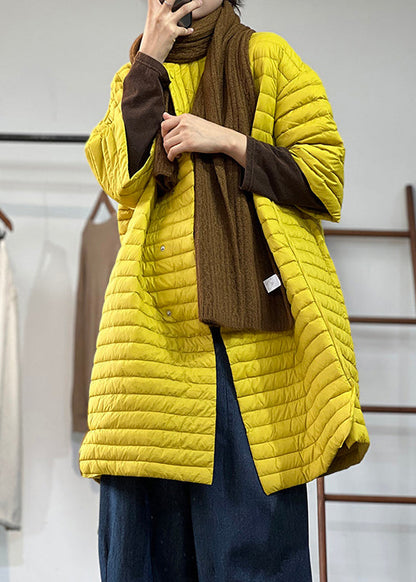 Yellow Button Pockets Patchwork Thin Parka Winter