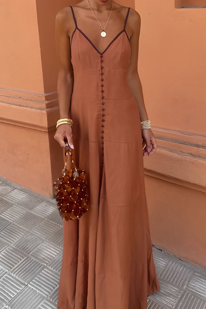 Color Buckle Patchwork V Neck Sling Dresses