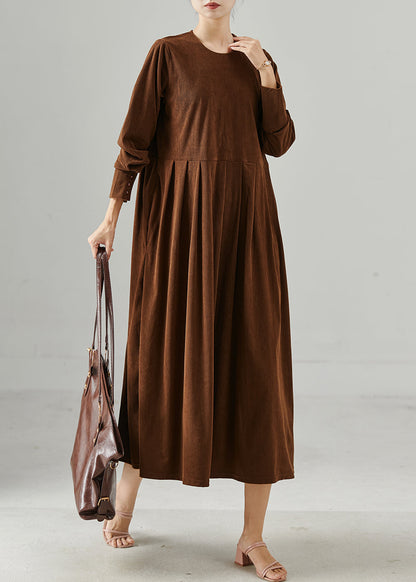 Chocolate Oversized Corduroy Maxi Dresses Fall