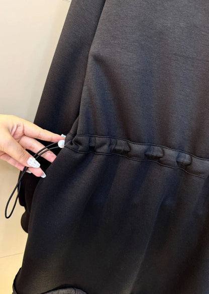 Black Oversized Patchwork Cotton Sweatshirt Fall