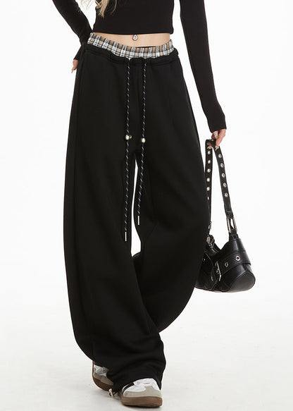 Black Elastic Waist Straight Pants Spring
