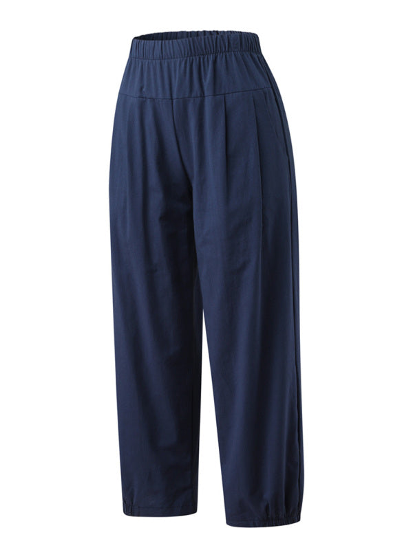 Loose Harem Pants High Waist Cotton Linen Cropped Pants Wide Leg Pants