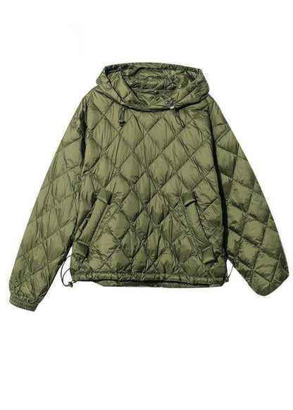 Green Hooded Drawstring Pockets Fine Cotton Filled Sweatshirts Top Winter