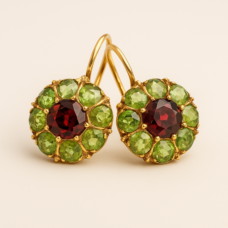 Rounded Green & Red Crystal Earrings