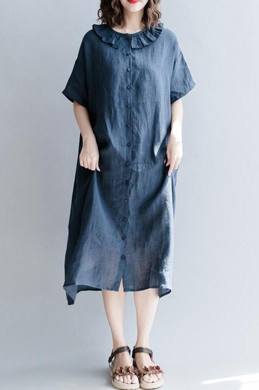 Cotton Linen Dresses With Sleeves Loose Clothes
