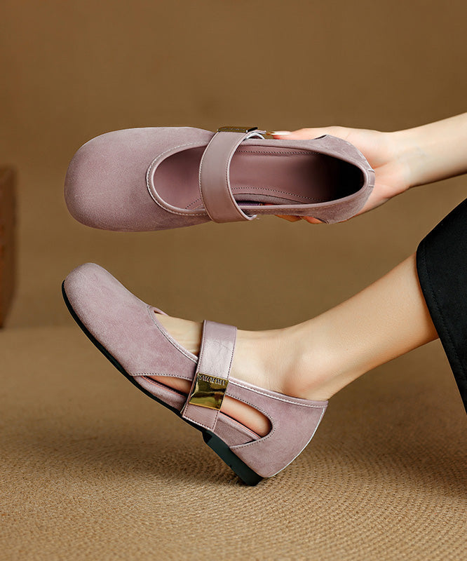 Brown Buckle Strap Splicing Suede Wedge Shoes